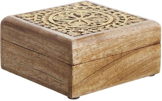 Treasure Квадратна Кутия С Резба S Светлокафяво Мангово Дърво Дължина 14 X Ширина 14 X Височина 6 Cm