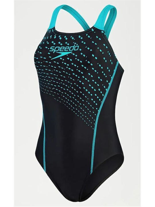 Medley Logo Medalist Athletic One-Piece Swimsuit Black/Aqua