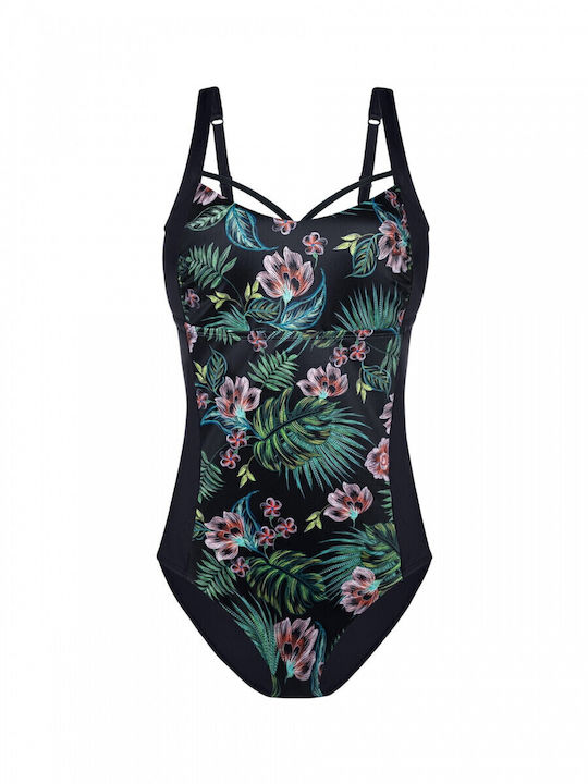 One Piece Swimsuit For Large Bust Floral Black