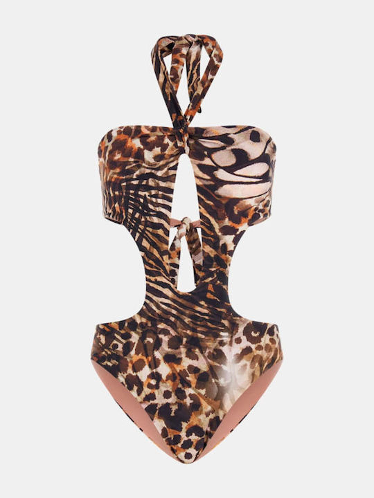 Swimsuit with Animal Print Openings Brown E5GJ08KCRJ2 P1LI