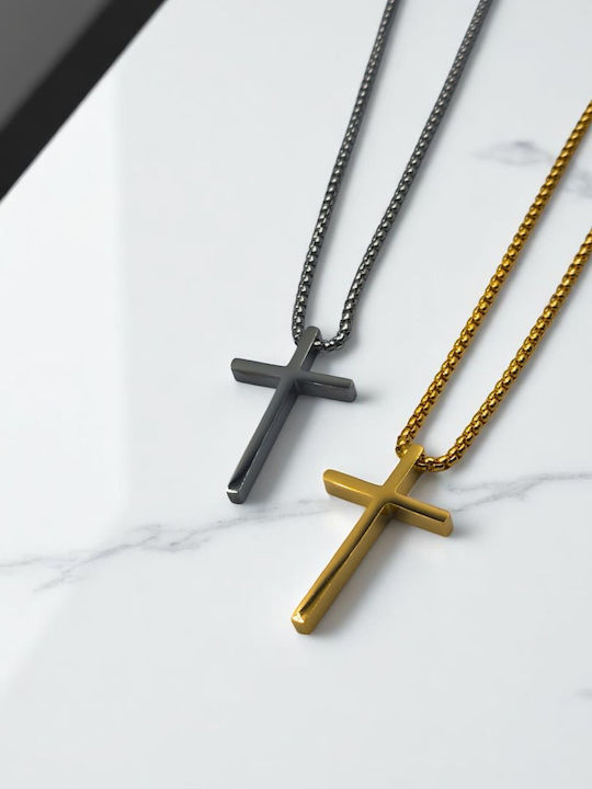 Men's Cross from Gold Plated Steel with Chain