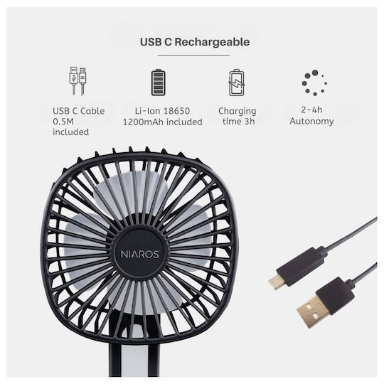 Niaros Ventilator USB Pliabil De Masă 3W Negru