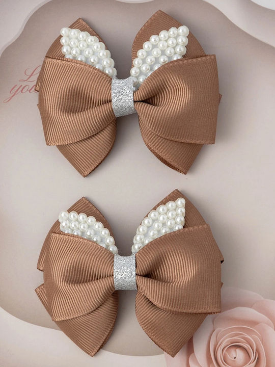 TakTakBaby Butterfly Wings Set Kids Hair Clips with Rubber Band Multicolour Bow in Brown Colour 2 Pieces