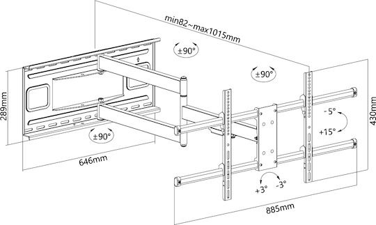 Jollyline ELB-4380/3 Βάση Τηλεόρασης Τοίχου με Βραχίονα έως 80" και 50kg