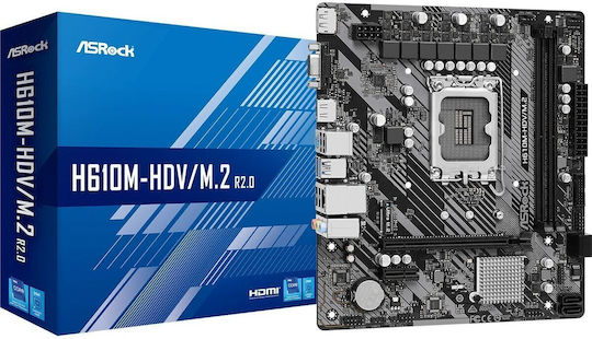 ASRock H610M-HDV/M.2 R2.0 Motherboard Micro ATX με Intel 1700 Socket 90-MXBJH0-A0UAYZ