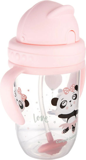 Canpol Babies Baby Cup with Handles and Straw Non Spill made of Plastic Pink 270ml for 6m+m+