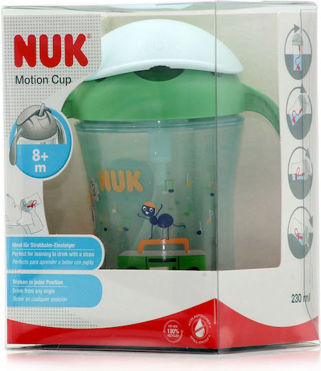 Nuk Παιδικό Ποτηράκι με Λαβές και Καλαμάκι Motion Cup από Πλαστικό Πράσινο 230ml για 8m+