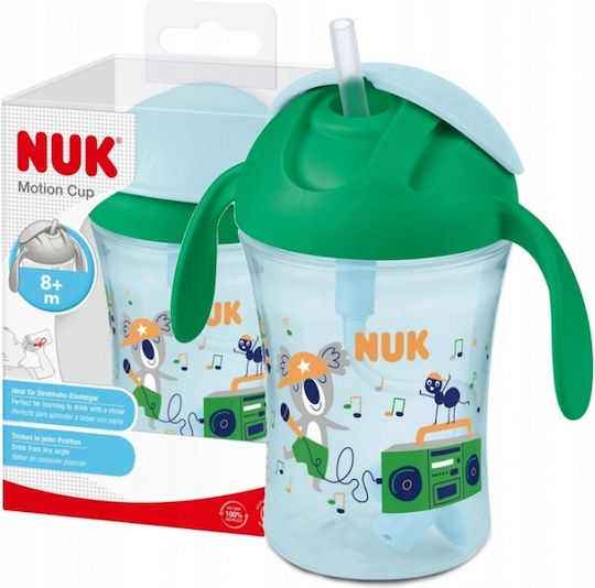 Nuk Παιδικό Ποτηράκι με Λαβές και Καλαμάκι Motion Cup από Πλαστικό Πράσινο 230ml για 8m+