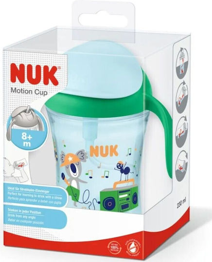 Nuk Παιδικό Ποτηράκι με Λαβές και Καλαμάκι Motion Cup από Πλαστικό Πράσινο 230ml για 8m+