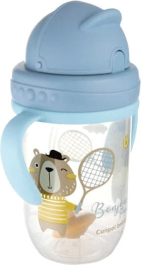 Canpol Babies Baby Cup with Handles and Straw Non Spill made of Plastic Light Blue 270ml for 6m+m+