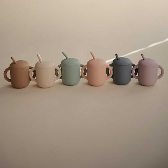 Mushie Baby Cup with Handles and Straw Simple made of Silicone Purple 175ml for 6m+m+