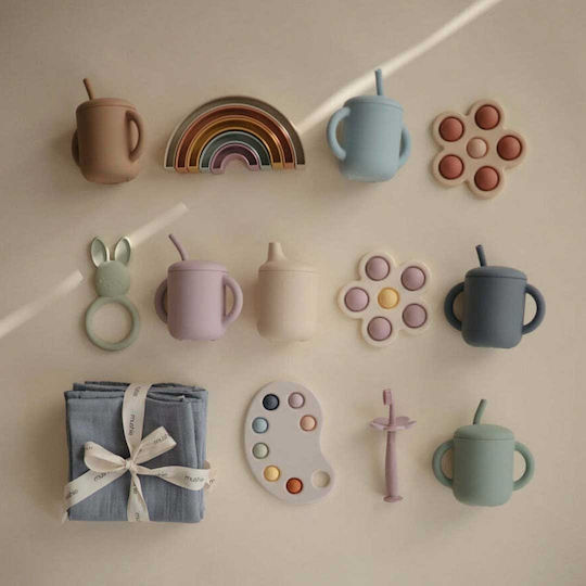 Mushie Baby Cup with Handles and Straw Simple made of Silicone Purple 175ml for 6m+m+