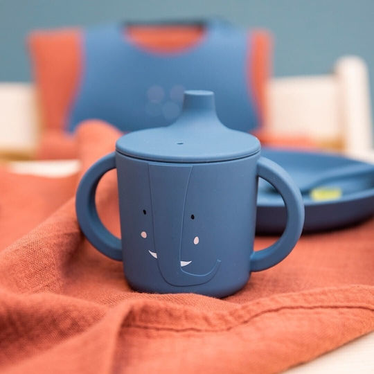 Trixie Baby Cup with Handles and Straw Mrs Elephant made of Silicone Blue 207ml for 6m+m+