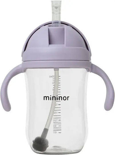 Mininor Παιδικό Ποτηράκι με Λαβές και Καλαμάκι από Πλαστικό Λιλά 220ml
