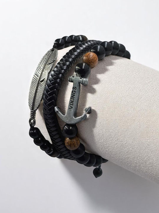 Herren Set Armbänder Makramee mit Design Verankerung aus Kabel mit Perlen