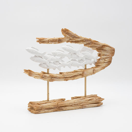 Decorative Sculpture Fish School Polyresin Natural White 29x6x23.5cm