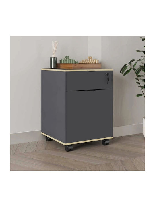 Rio Office Storage Chipboard Drawer with Wheels & Drawers Charcoal L41xW45xH61cm