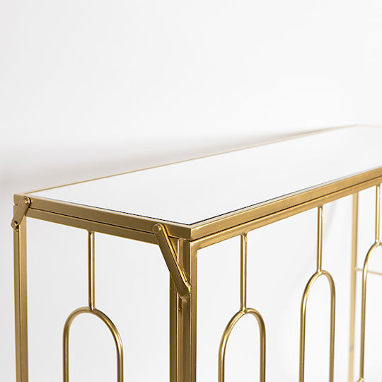 Estheti Home Set of 2 Metal Console Tables with Glass Surface, Gold, 107x35x79.5cm, 102x29.5x71cm 750-27014