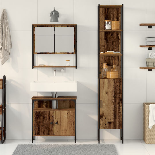 vidaXL Blat cu Lavoar, Oglindă & Coloană Old Wood