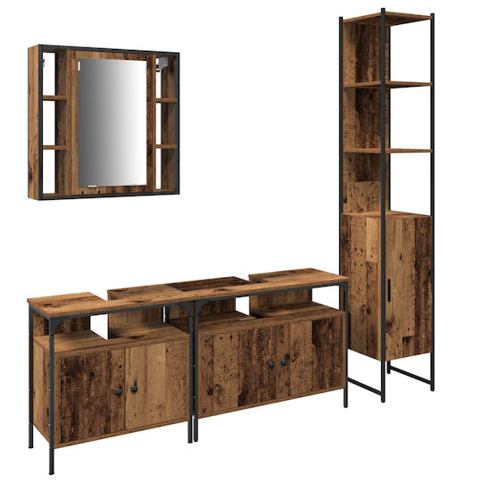 vidaXL Countertop with Sink, Mirror & Column Old Wood vidaXL Countertop with Sink, Mirror & Column Old Wood