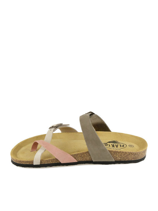 Bombay Leather Women's Flat Sandals Anatomic Tri Maquillaje/Hielo/Kaki