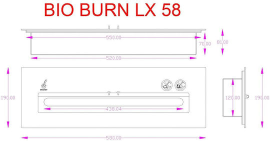 Bioethanol Burner Bio Burn Lx 58 58x19x8 Ecohot