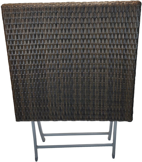 Foldable Square Rattan Woven Brown Grey Metal Frame Garden & Terrace Table Outdoor 60x60x72cm