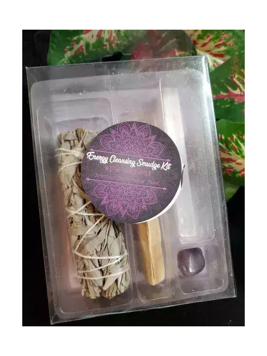 Energy Cleansing Smudge Kit Palo Santo Φασκόμηλο Αμέθυστο & Σεληνίτη