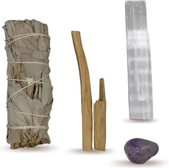 Energy Cleansing Smudge Kit Palo Santo Sage Amethyst & Selenite