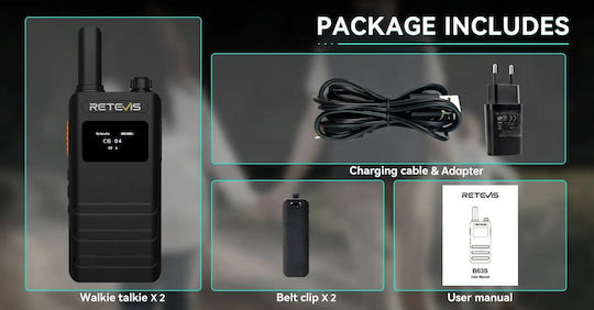 Retevis B63s + 2x G-hook Earpiece C9239a Walkie Talkie 0.5W με Μονόχρωμη Οθόνη Σε Διάφανο Χρώμα