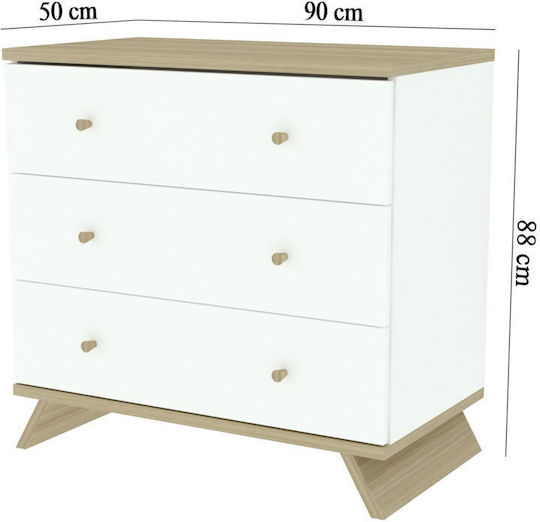 Βρεφική Συρταριέρα με 3 Συρτάρια Λευκή 70x90x96cm