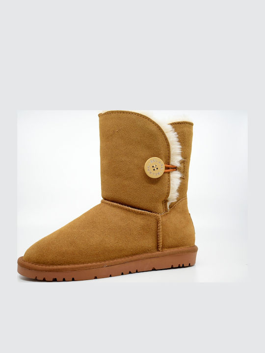 Wildleder Stiefeletten Damen mit Pelz Braun