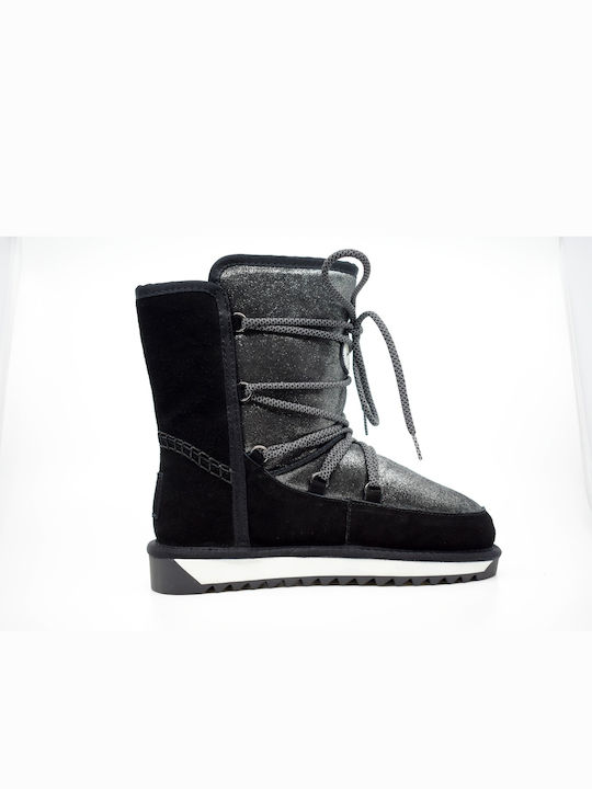 Suede Women's Ankle Boots Platform & Fur Black