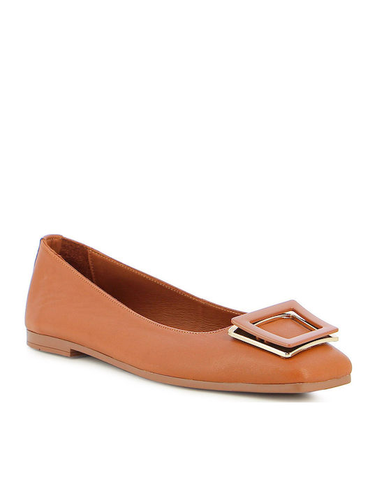 Leather Ballerinas Tabac Brown