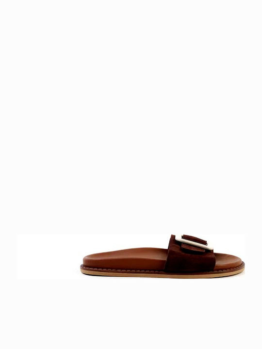 Leather Women's Flat Sandals in Brown Color