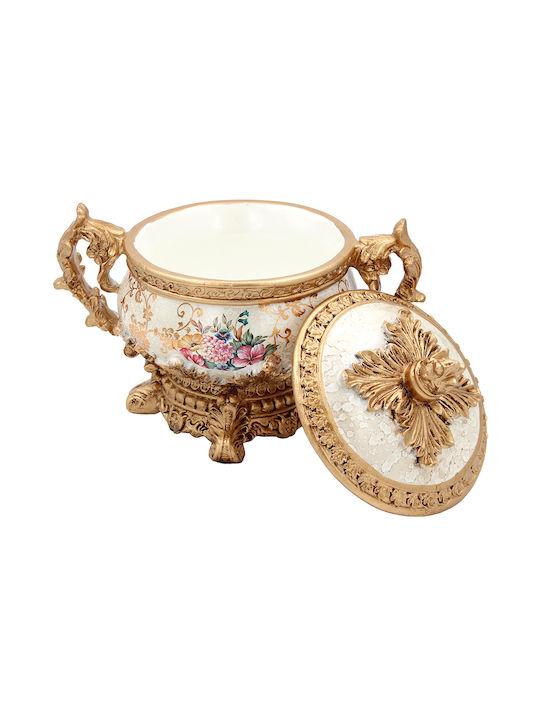 Keskor Glass Sweet Jar Floral with Lid Beige 23x15x18cm