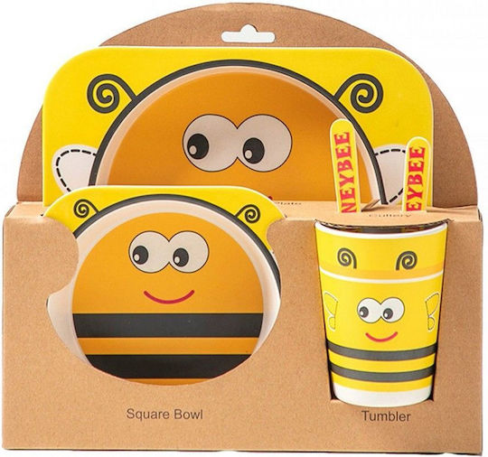 Baby Cloud Feeding Set Bee made of Bamboo Yellow 5pcs