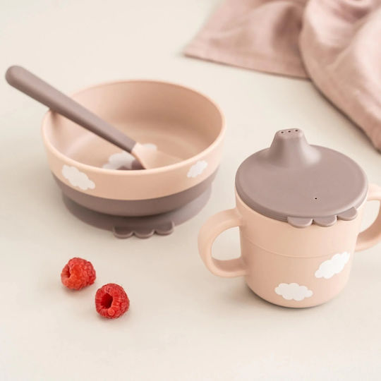 Done by Deer Feeding Set Happy Clouds made of Plastic with Non-Slip Base Pink Happy Clouds 4pcs