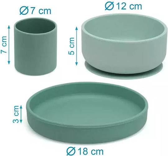 Kiokids Set de hrănire din Silicon cu Bază Antiderapantă Verde 3buc