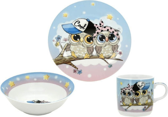 Ankor Feeding Set Owls made of Porcelain Blue 3pcs