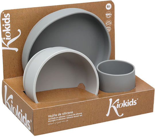 Kiokids Feeding Set made of Silicone with Non-Slip Base Gray 3pcs