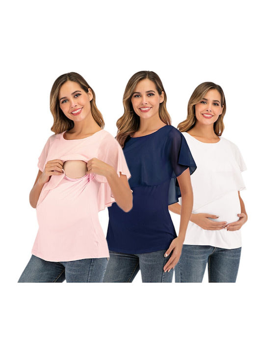 Pink Short Sleeve Nursing-Maternity Top Basic Neckline Summer 2025 Queen Mother