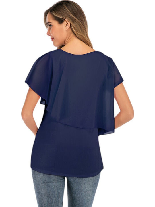 Blue Short Sleeve Nursing-Maternity Top Basic Neckline Summer 2025 Queen Mother