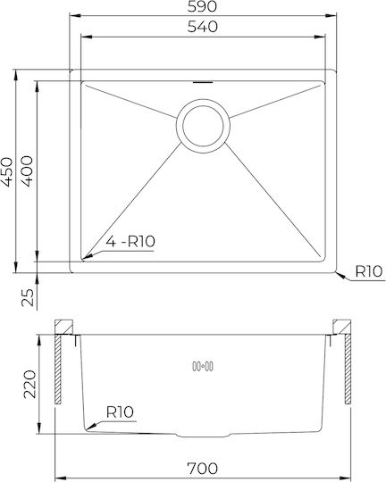 Helika Helika Enna Υποκαθήμενος Νεροχύτης Inox Μ59xΠ45cm Ασημί