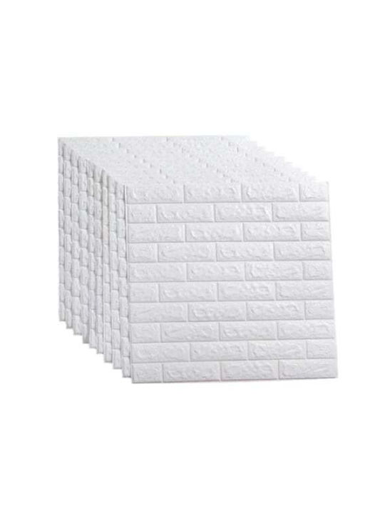 Set 10 X 3d Self-adhesive Wallpaper Foxmag24 77x70 Cm Embossed Brick Pattern White Water-resistant Easy To Clean