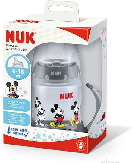 Nuk First Choice+ Learner Bottle Mickey Educational Sippy Cup Plastic with Handles Gray Disney Mickey for 6m+m+ 150ml