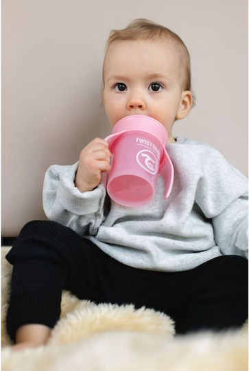 Twistshake Cup Educational Sippy Cup Plastic with Handles Pink for 6m+m+