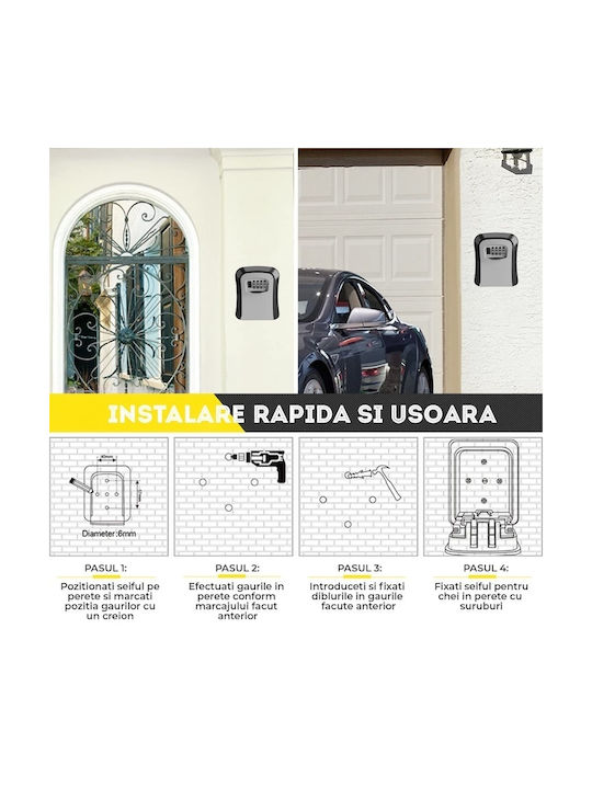 Suport De Chei Cu Combinație Montat Pe Perete Din Plastic Cu Roată Cu Combinație Și 3 Compartimente