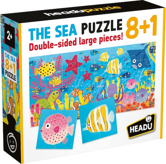 Headu Puzzle cu 8+1 Animale Marine Piese Mari Imprimate pe Ambele Fețe