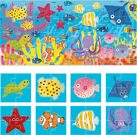 Headu Puzzle cu 8+1 Animale Marine Piese Mari Imprimate pe Ambele Fețe